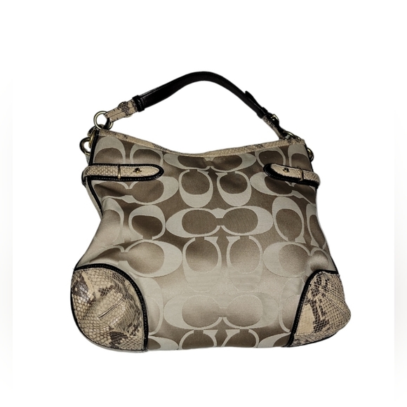 Coach Colette Signature Beige Sateen Python Leather Hobo Bag #16408 - Picture 2 of 15